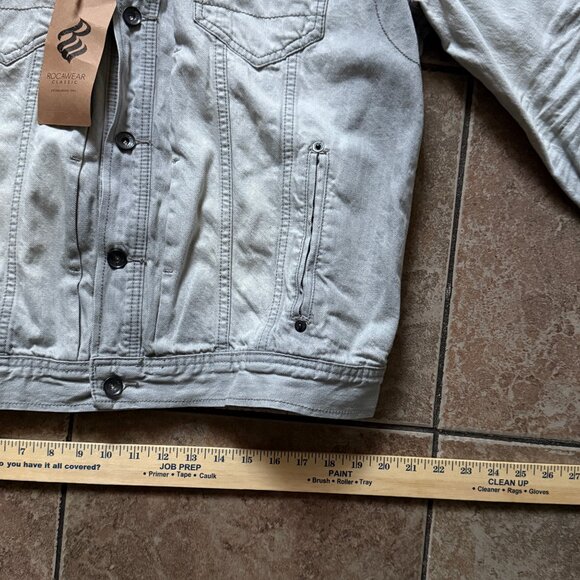 Rocawear Gray Wash Denim Jacket Classic Trucker Button Front Size XL NWT - Picture 9 of 11
